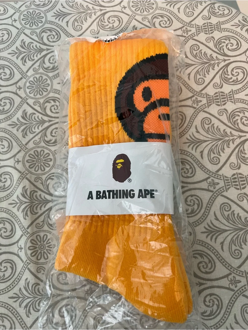 Bape Bright Orange Logo Crew Socks